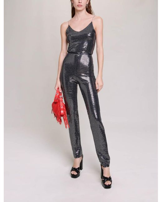 Maje White Sequinned Jumpsuit