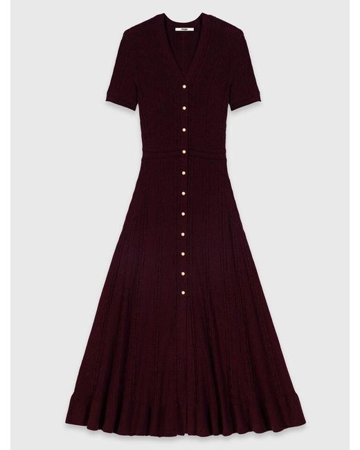 Maje Red Knit Maxi Dress