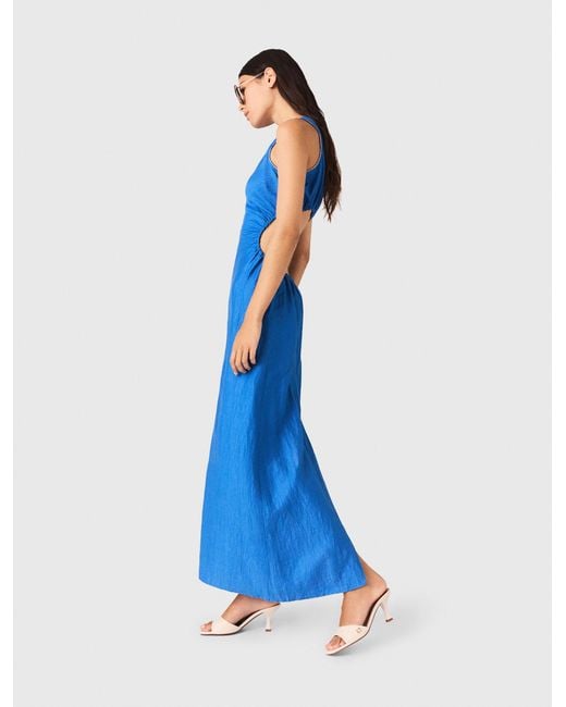 Maje Blue Backless Linen-Blend Midi Dress