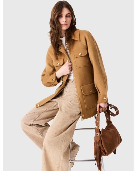 Maje Natural Mid-Length Wool Coat