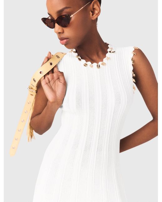 Maje White Knit Dress With Jewellery