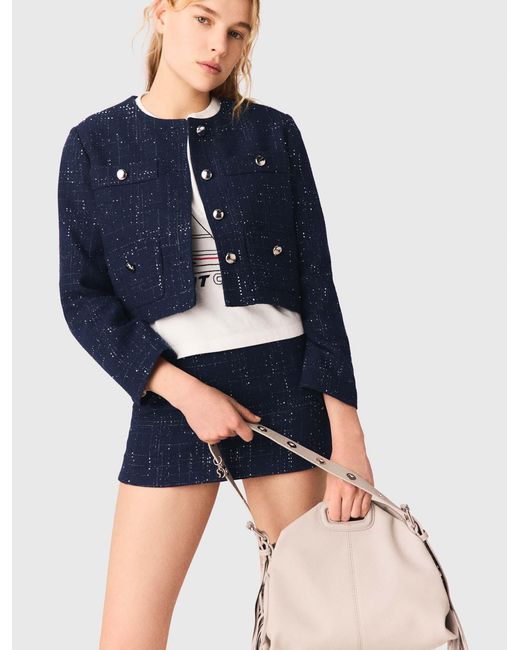 Maje Blue Short Jacket With Patch Pockets