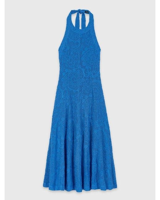 Maje Blue Backless Guipure Maxi Dress
