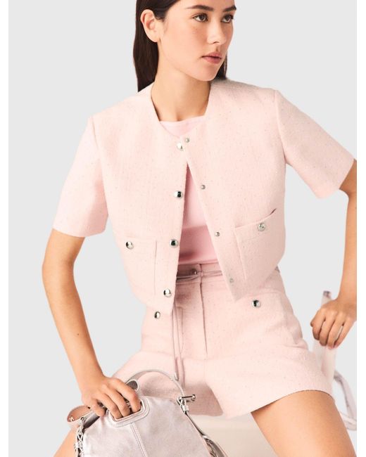 Maje White Short-Sleeved Tweed Jacket