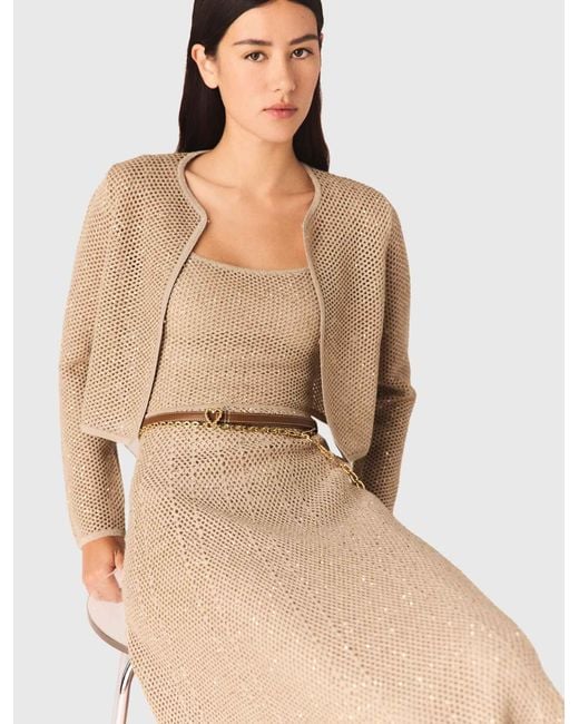 Maje Natural Rhinestone Knit Cardigan