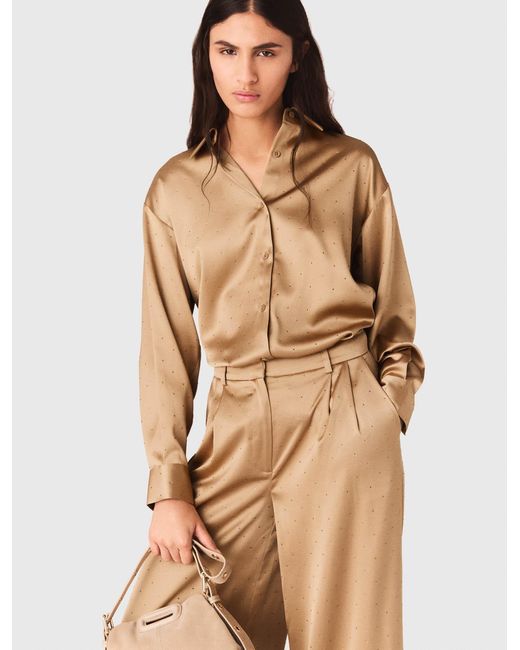 Maje Natural Rhinestone Satin Shirt