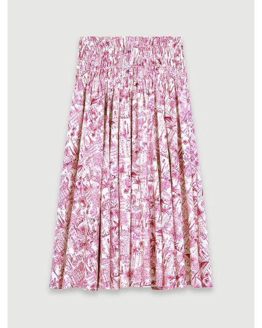 Maje Pink Elasticated Smocked-Waist Skirt
