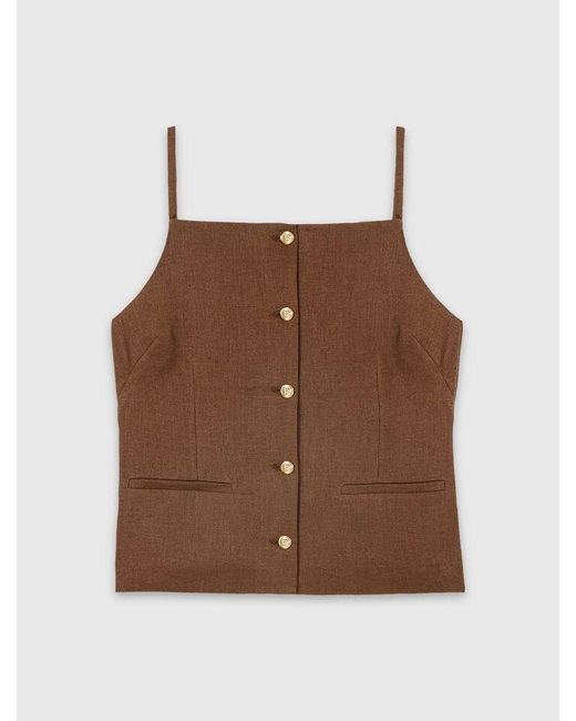 Maje Brown Linen Blend Top