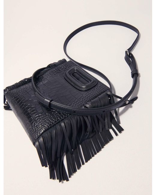 Maje Blue Crocodile-Effect Leather M Bag