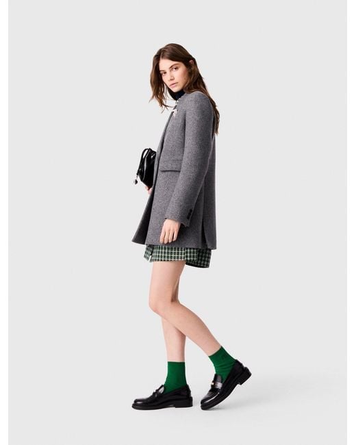 Maje Gray Mid-Length Wool Blend Coat