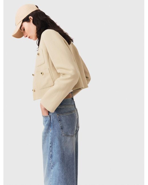 Maje Blue Short Linen Blend Jacket