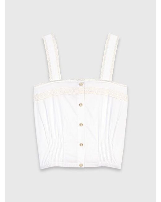 Maje Blue Crop Top With Lace Trim