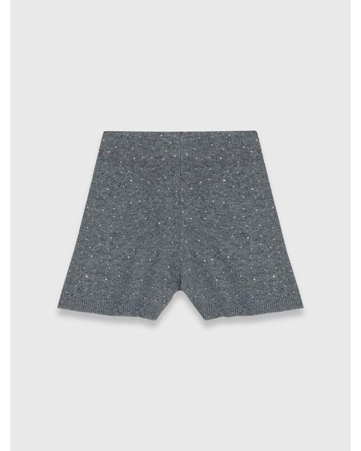 Maje Black Knit Shorts With Rhinestones