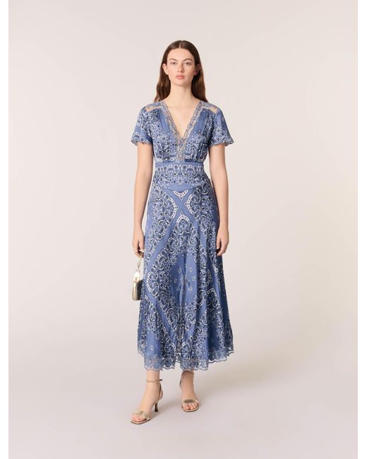 Maje Blue Patterned Flowing Maxi Dress