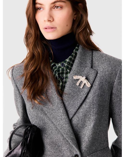 Maje Gray Mid-Length Wool Blend Coat
