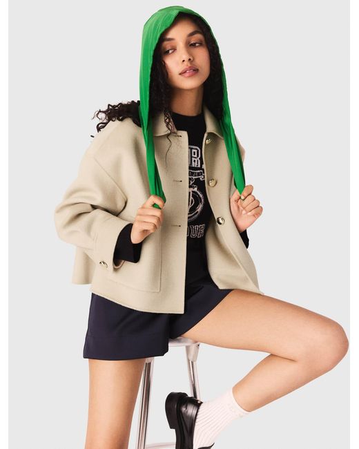 Maje Green Tie-Up Waterproof Hood