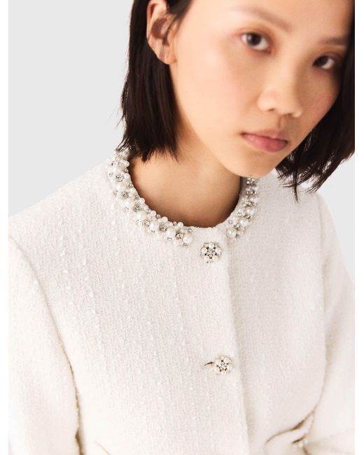 Maje Blue Pearl-Trimmed Tweed Jacket