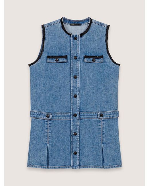 Maje Blue Denim Dress With Embroidered Trim