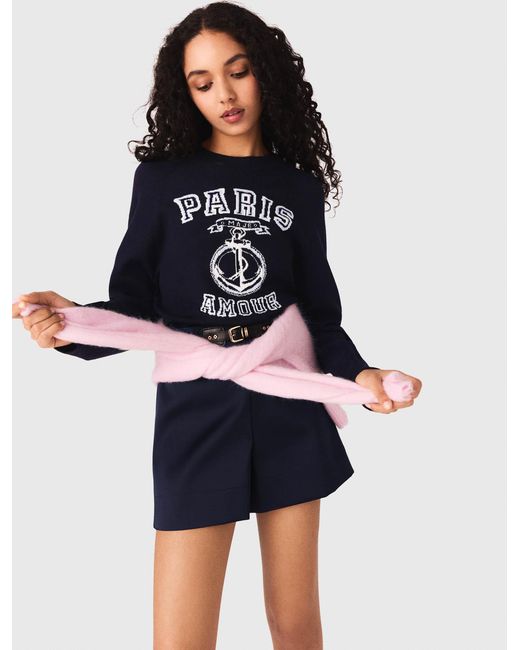 Maje White Round-Neck Slogan Jumper