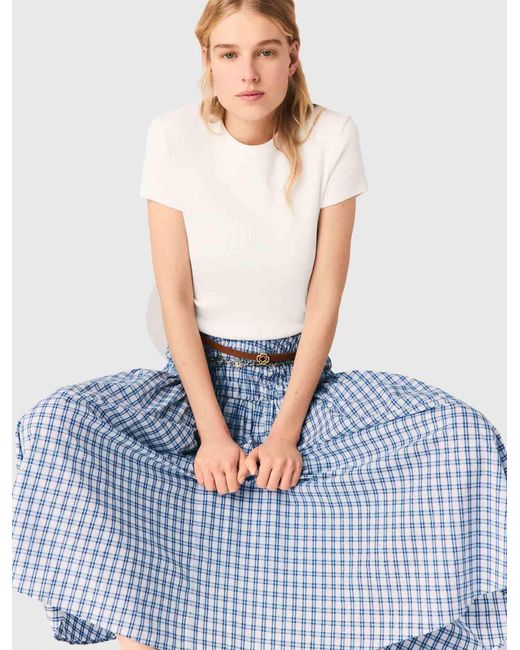 Maje Blue Rhinestone Cotton Maxi Skirt