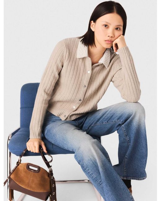 Maje Blue Cardigan With Removable Bead Collar