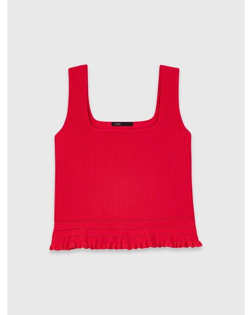 Maje Red Ruffled Knit Top