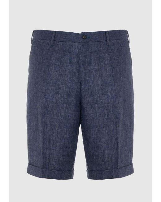 Malo Blue Linen-Blend Bermuda Shorts for men