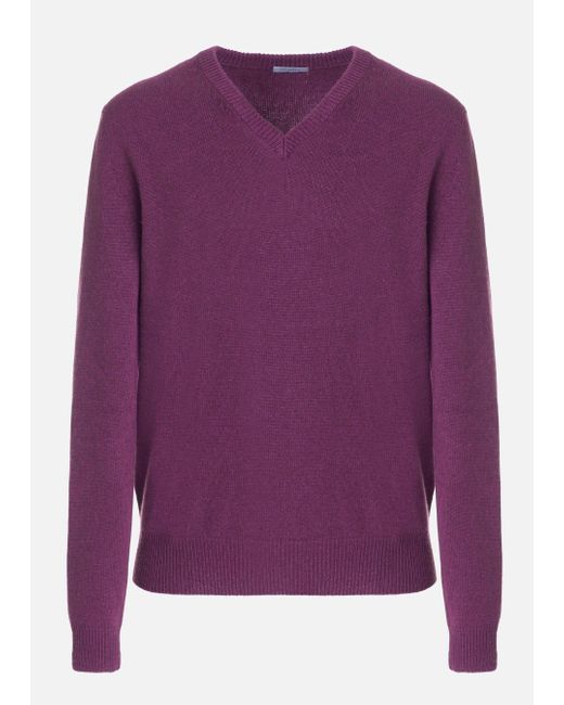 Malo Purple V-Neck Cashmere Sweater for men