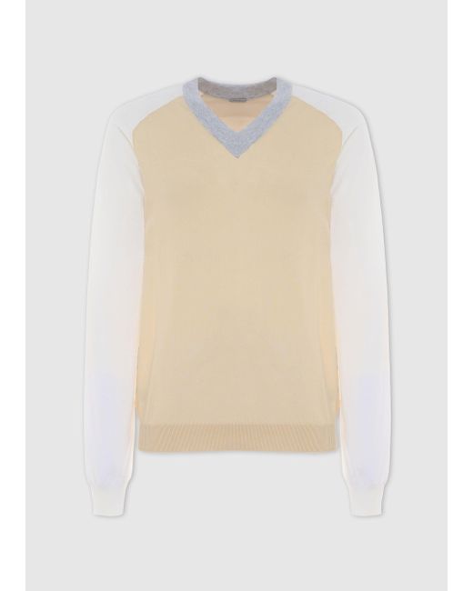 Malo White Cotton V Neck Sweater for men