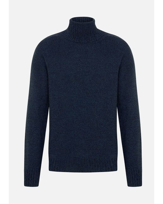 Malo Blue Mouliné Cashmere Turtleneck Sweater for men