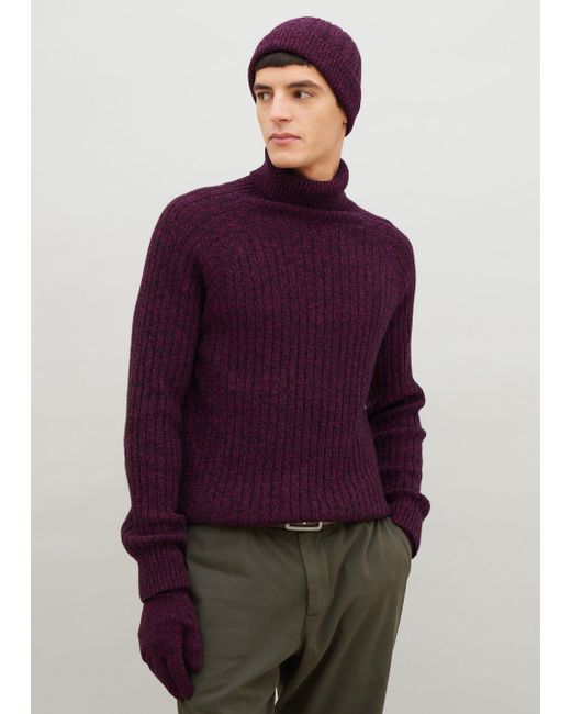 Malo Purple Mouliné Cashmere Turtleneck Sweater for men