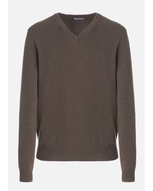 Malo Brown V-Neck Cashmere Sweater for men