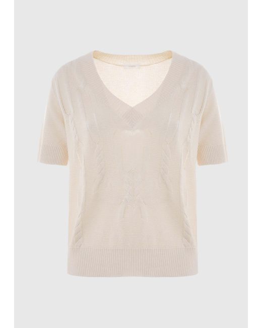 Malo White Silk And Linen V Neck Sweater