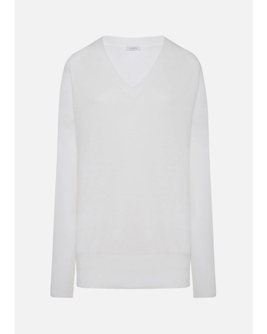 Malo White Makò Cotton V-Neck Sweater