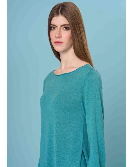 Malo Blue Silk And Linen Boat Neck Sweater