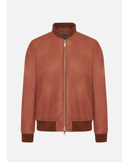 Malo Orange Leather Bomber Jacket