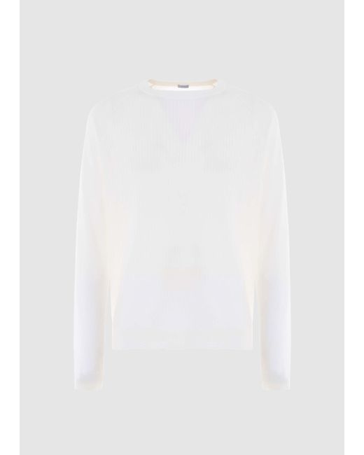 Malo White Cotton Crewneck Sweater for men