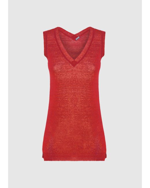 Malo Red Linen Blend Top