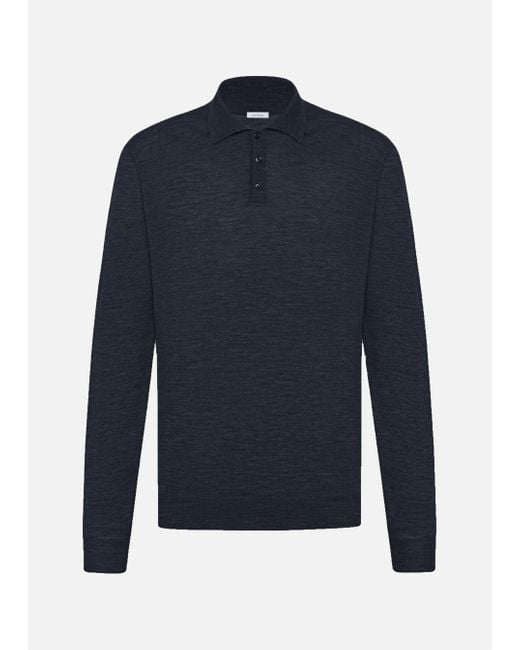 Malo Blue Merino Wool Polo Shirt for men