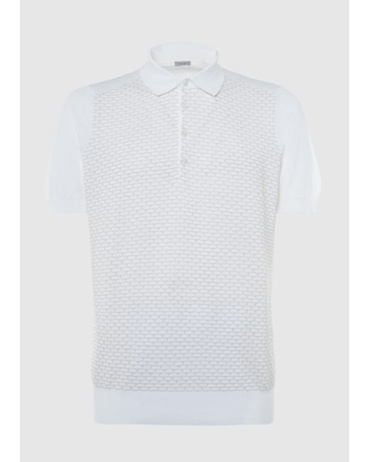Malo White Cotton Knitted Polo for men