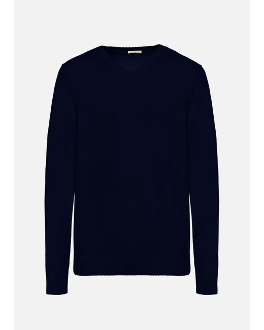 Malo Blue Cotton V-Neck Sweater for men