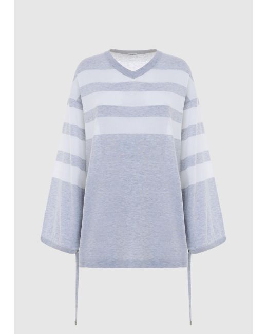 Malo Blue Cotton V Neck Sweater