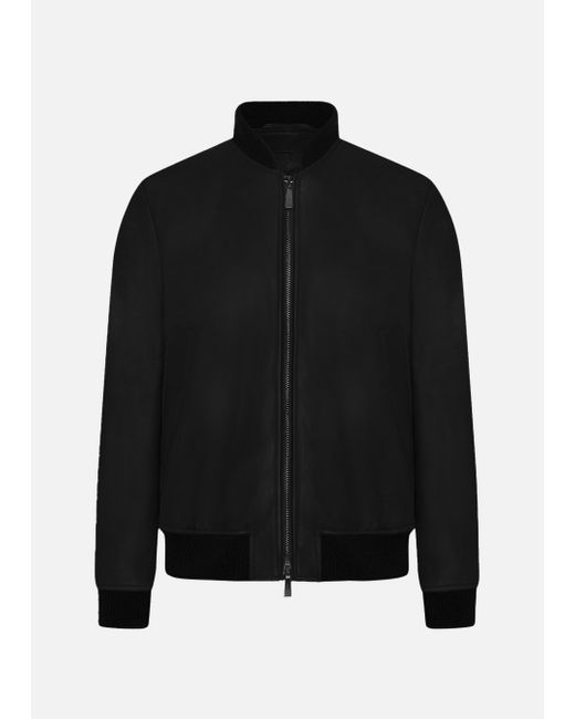 Malo Black Leather Bomber Jacket