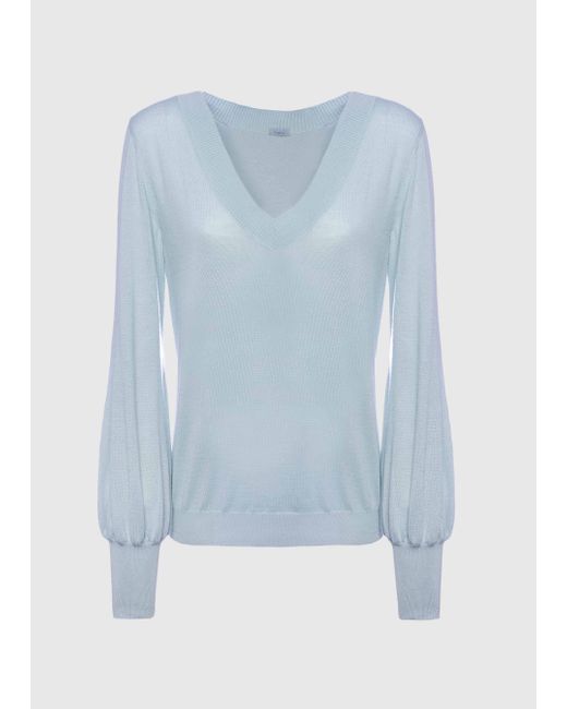 Malo Blue Cashmere And Silk V Neck Sweater
