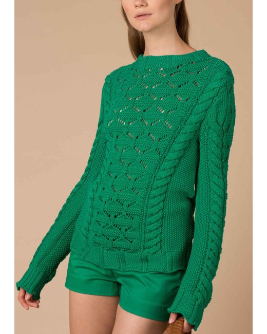 Malo Green Blended Cotton Mock Neck Sweater
