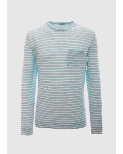 Malo Blue Cotton And Linen Crewneck Sweater for men