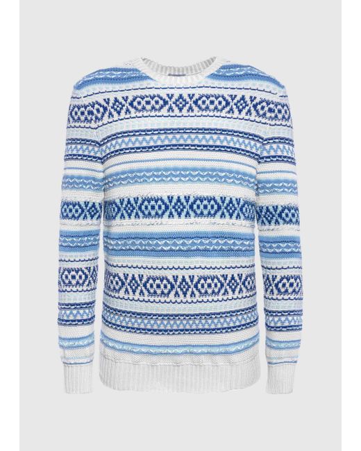 Malo Blue Blended Cotton Crewneck Sweater for men