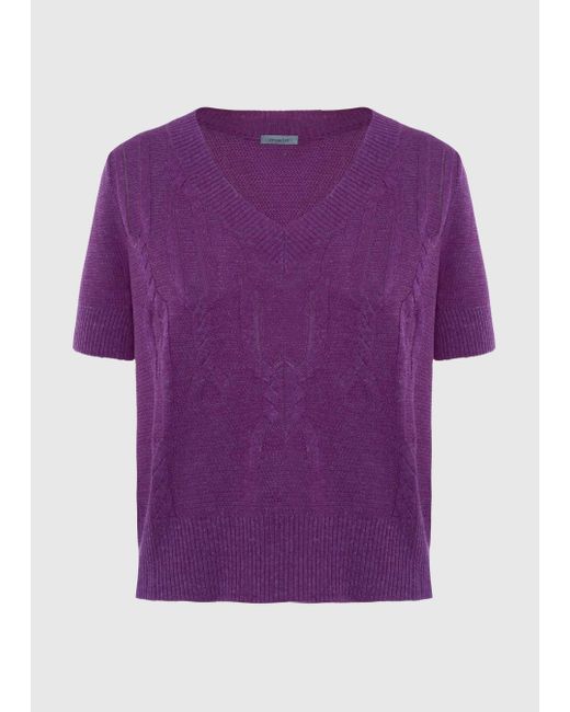 Malo Purple Silk And Linen V Neck Sweater
