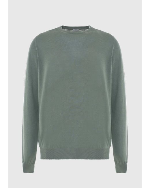 Malo Green Cotton Crewneck Sweater for men