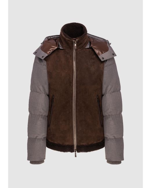 Malo Brown Padded Jacket With Sheepskin Detail for men